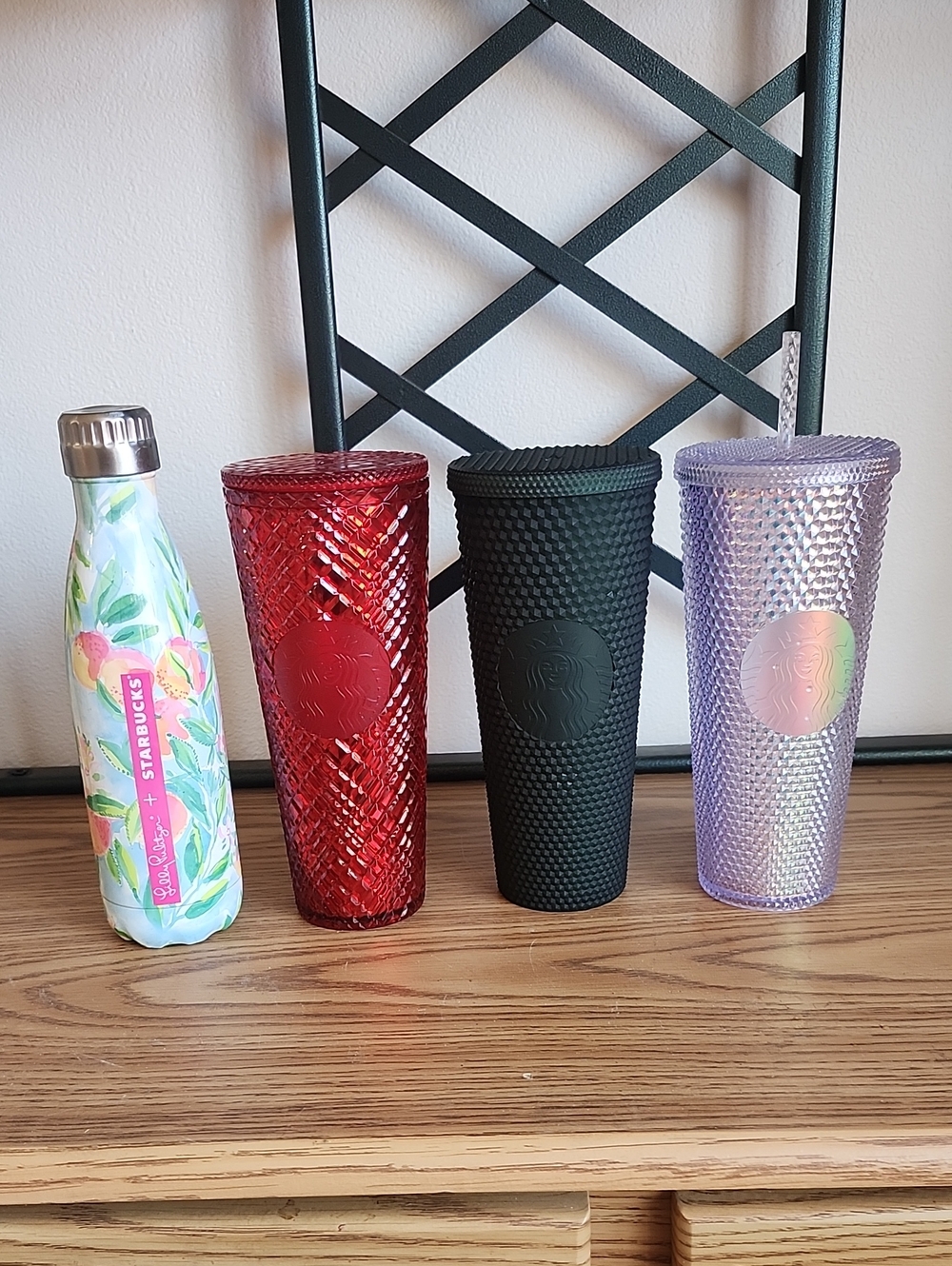 Starbucks Floral Water Bottles with Red, Green, and Clear Studded Tumblers